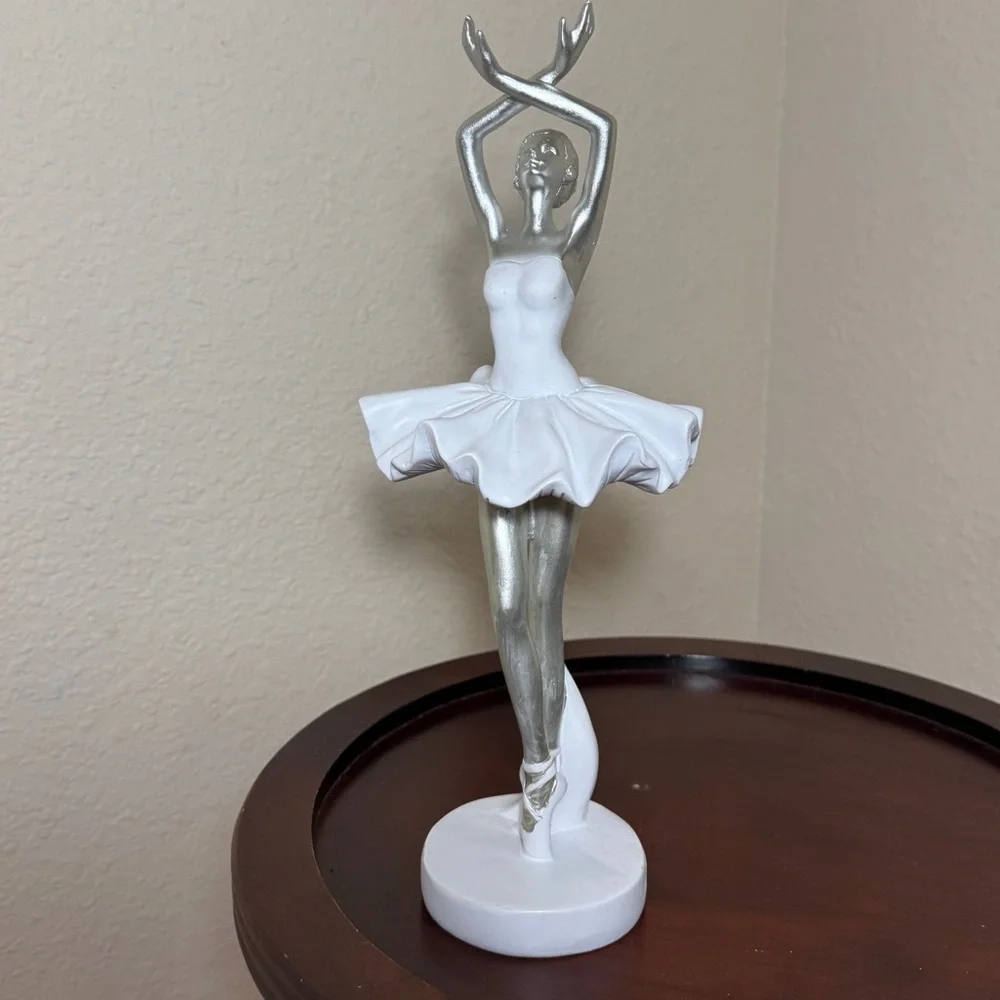 White and Silver Ballerina Figurine Statuette Decorative Art  Sculpture Gift